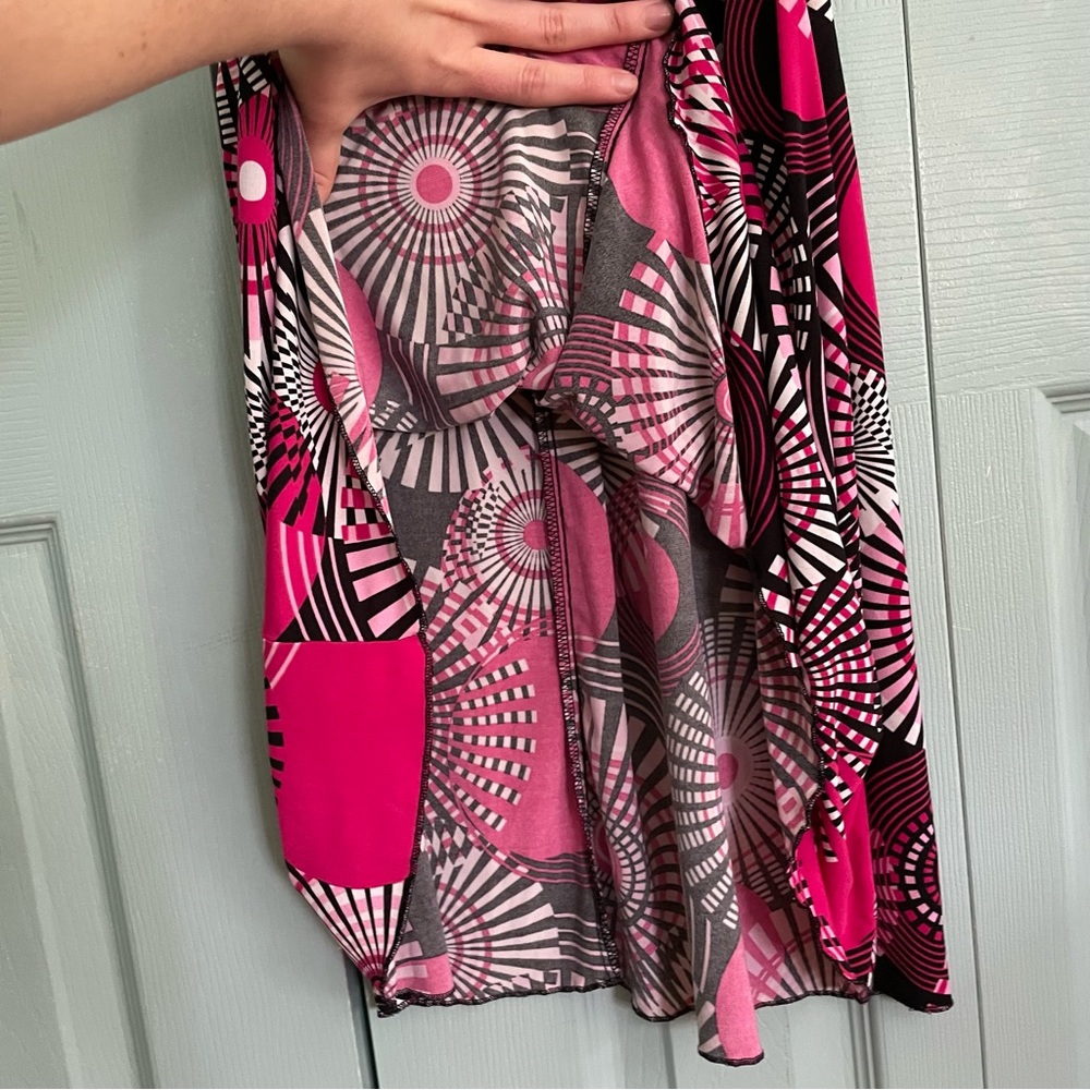 La Belle Y2K Mod Midi Dress Small Deep V-Neck Wide Strap Sleeveless Ruched Retro - Picture 8 of 12